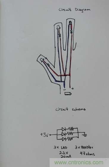 LED多點觸控手套DIY：設(shè)計電路圖