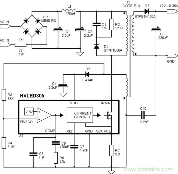 首個最簡單、器件最少的LED驅(qū)動電路設(shè)計