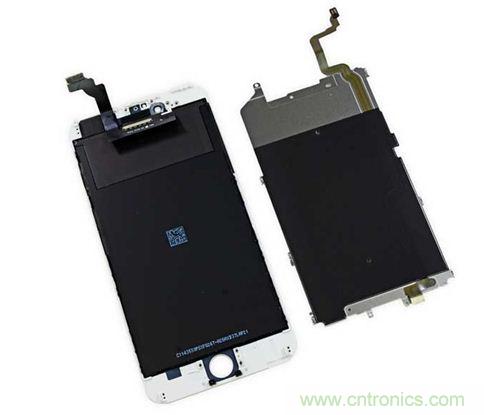 iPhone 6 Plus搭載的高清LED屏幕尺寸為5.5英寸，像素密度為401ppi，并采用了IPS（平面轉(zhuǎn)換）技術(shù)。（來源：iFixit）