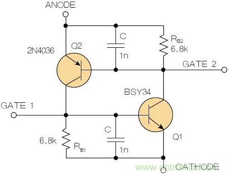 圖2：增加兩個(gè)電容值為1nF的SMD陶瓷電容器后，可以在ΔV達(dá)到10V的情況下防止導(dǎo)通。