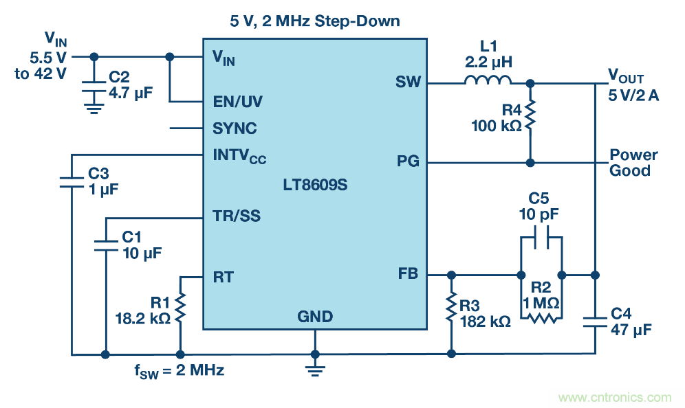 具 2.5 μA 靜態(tài)電流和超低 EMI 輻射的 42 V、2 A/3 A 峰值同步降壓型穩(wěn)壓器