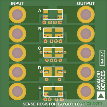 改進(jìn)低值分流電阻的焊盤(pán)布局，優(yōu)化高電流檢測(cè)精度