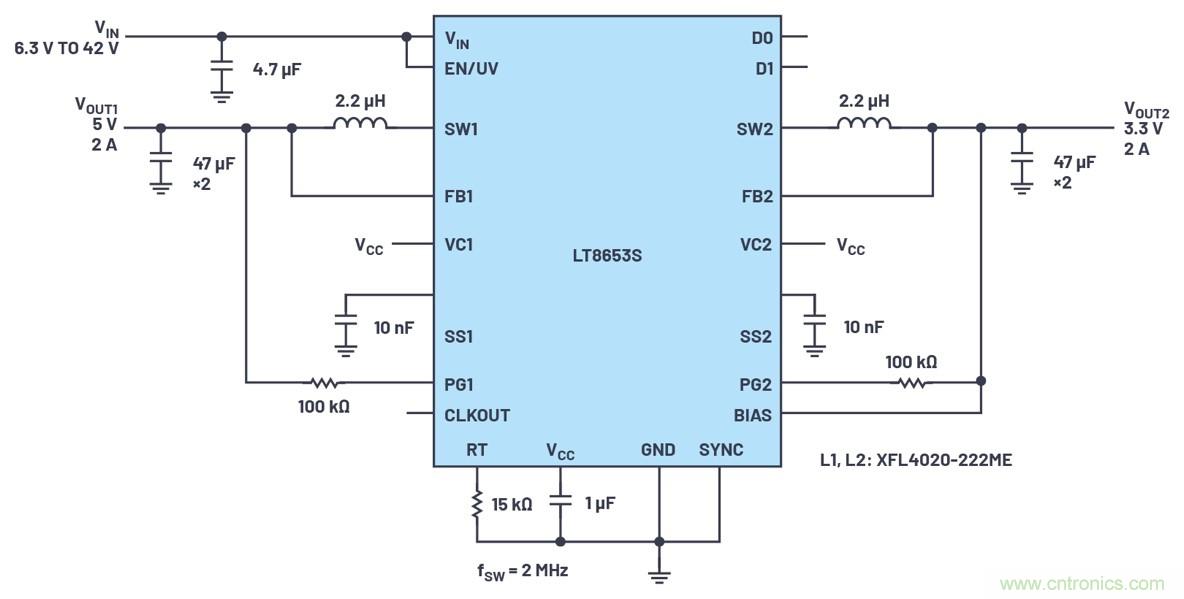 具有6.2 µA靜態(tài)電流的雙通道、42 V、2 A、單片、同步降壓型Silent Switcher 2穩(wěn)壓器