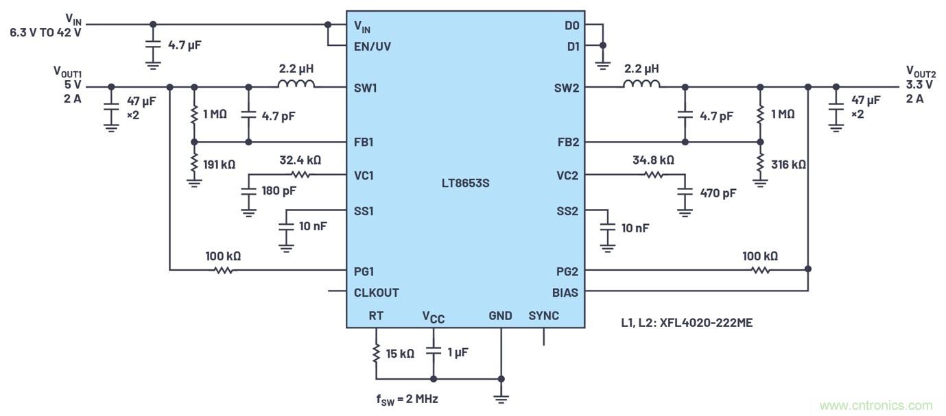 具有6.2 µA靜態(tài)電流的雙通道、42 V、2 A、單片、同步降壓型Silent Switcher 2穩(wěn)壓器