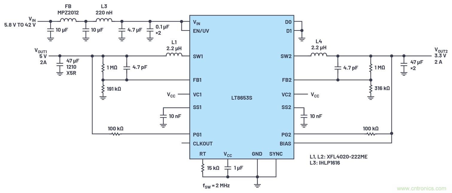 具有6.2 µA靜態(tài)電流的雙通道、42 V、2 A、單片、同步降壓型Silent Switcher 2穩(wěn)壓器