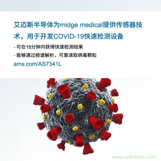 艾邁斯為midge medical提供傳感器技術(shù)，用于開發(fā)COVID-19快速檢測設(shè)備