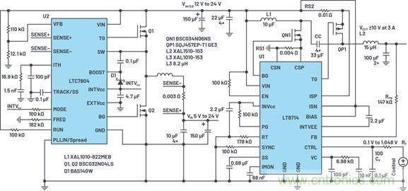 通過5 V至24 V輸入提供雙極性、雙向DC-DC流入和流出電流