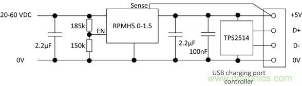 使用RECOM DC／DC轉(zhuǎn)換器作為USB充電器